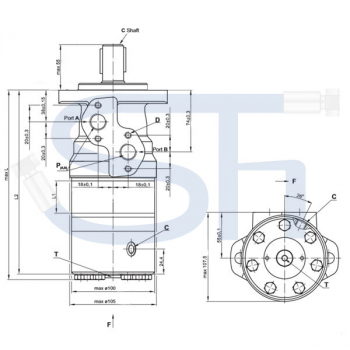 Motorbremse BMR 100 C - Welle 25mm - Hydraulikmotor mit integrierter Bremse