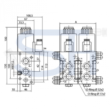 6/2-Wege Elektromagnetventil 80L R 1/2" - 24 V DC - mit Lecköl