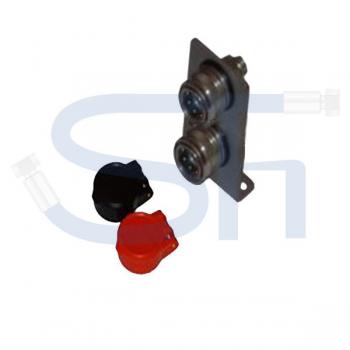Abreißhalter / Halter 2-fach - Senkrecht für Steckkupplung BG3 mit 4 Seegeringen, 2 x Steckkupplung BG3 Muffe 08L und Staubschutzklappe / Halter für Muffe