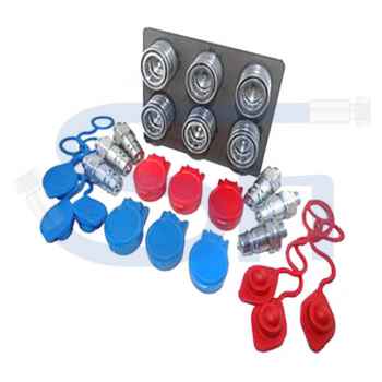Abreißhalter / Halter 6-fach für Steckkupplung BG3 mit 12 Seegeringen, 6 x Steckkupplung BG3 Muffe + Stecker 08L und Staubschutz / Halter für Muffe