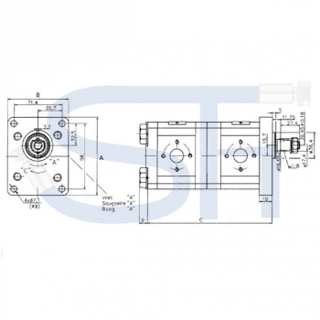 Zapfwellengetriebe BG2 - 1:3.8 - mit Schiebemuffe - 4ccm + 4ccm Doppelpumpe BG2