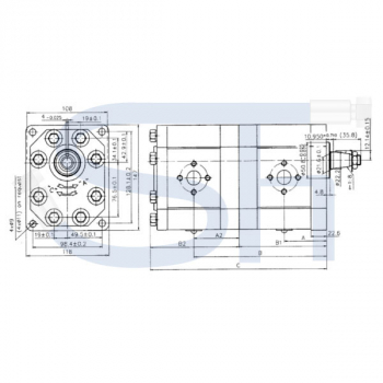 Hydraulikdoppelpumpe 20ccm + 20ccm - BG3 - Konus 1:8 - rechtsdrehend