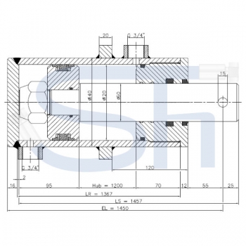 Holzspalterzylinder mit Kopfflansch 120/60/1200 Hub