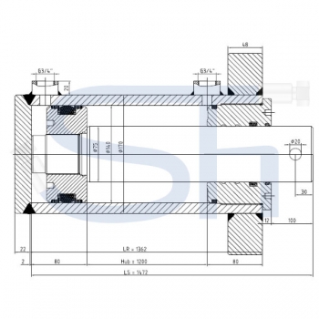 Holzspalterzylinder mit Kopfflansch 140/75/1200 Hub