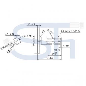 Profilwelle mit Flansch - R 1 3/8" 6 Zähne - zum Anschweißen