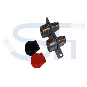 Abreißhalter / Halter 2-fach - Waagerecht für Steckkupplung BG3 mit 4 Seegeringen, 2 x Steckkupplung BG3 Muffe 08L und Staubschutzklappe / Halter für Muffe