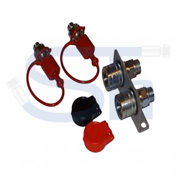 Abreißhalter / Halter 2-fach - Waagerecht für Steckkupplung BG3 mit 4 Seegeringen, 2 x Steckkupplung BG3 Muffe + Stecker 08L und Staubschutz / Halter für Muffe