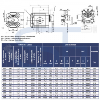 Zahnradmotor ViVoil - BG1 - 4,94ccm - Ø 32mm BH - Welle gefräst 5mm - zurückgesetzt - Ölanschlüsse EURO Flansch - reversierbar