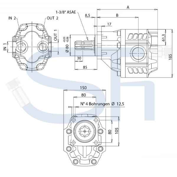 OMFB Guss Außenzahnradpumpe 85,96ccm - NPGH ASAE - linksdrehend