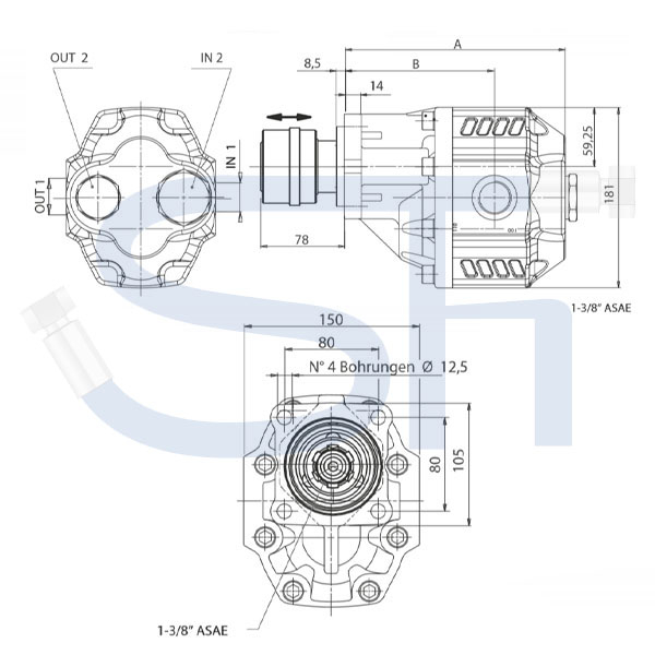 OMFB Guss Außenzahnradpumpe 135,88ccm - NPGH ASAE-F - linksdrehend