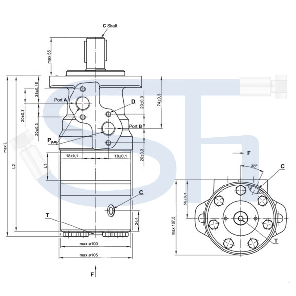Motorbremse BMR 100 C - Welle 25mm - Hydraulikmotor mit integrierter Bremse