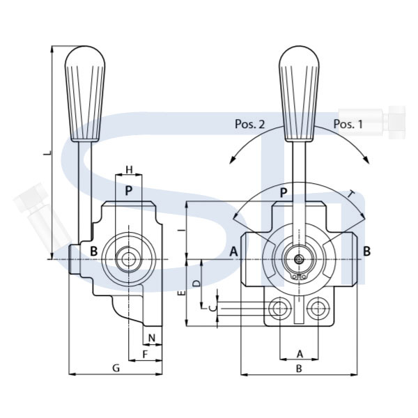 3-Wege Drehumschalthahn R 1/2" - offene Ausführung
