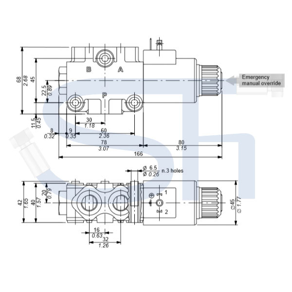 3/2-Wege Elektromagnetventil 60L R 3/8" - 12 V DC - mit Lecköl