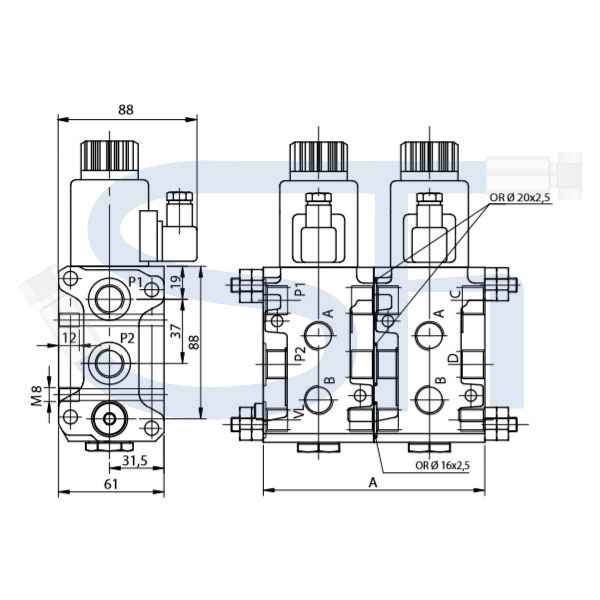 6/2-Wege Elektromagnetventil 50L R 3/8" - 12 V DC