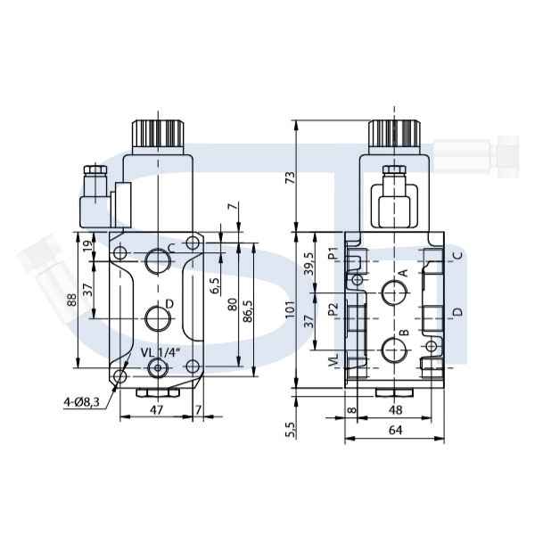 6/2-Wege Elektromagnetventil 50L R 3/8" - 12 V DC