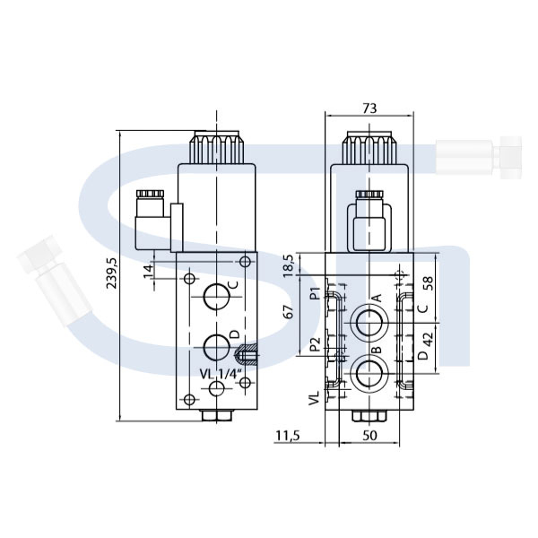 6/2-Wege Elektromagnetventil 80L R 1/2" - 24 V DC - mit Lecköl
