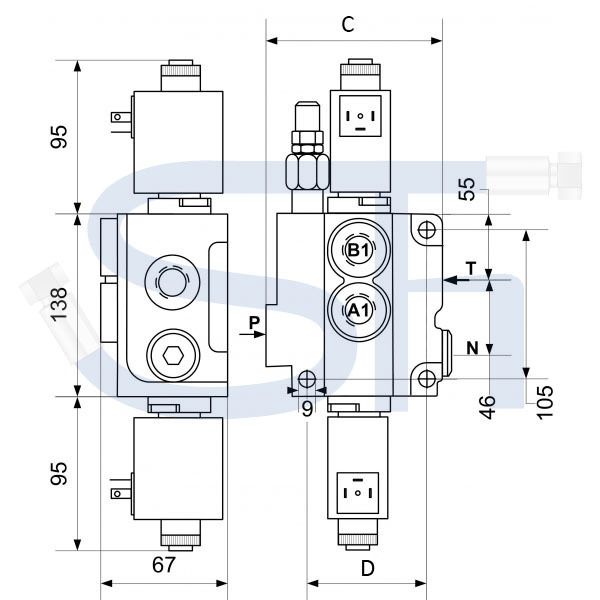 Elektrisches Steuerventil 80 l/min - 4 Sektionen - Doppeltwirkend - 24 V DC