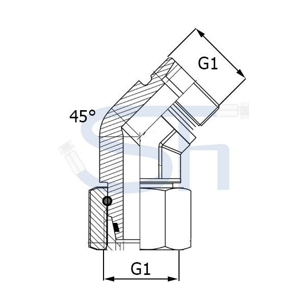Einstellbare Winkelverschraubung 45° 12L