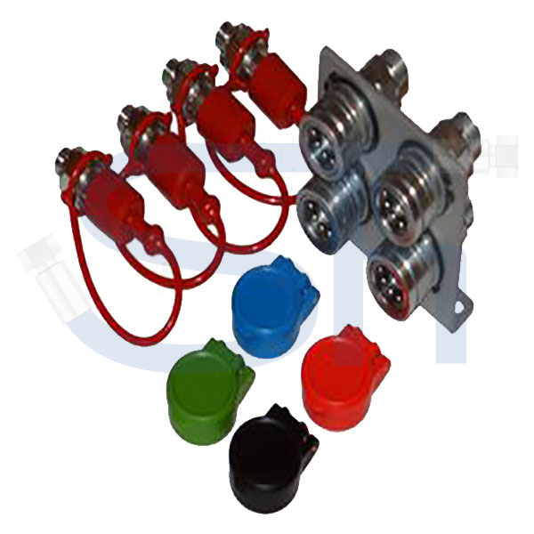 Abreißhalter / Halter 4-fach für Steckkupplung BG3 mit 8 Seegeringen, 4 x Steckkupplung BG3 Muffe + Stecker 15L und Staubschutz / Halter für Muffe