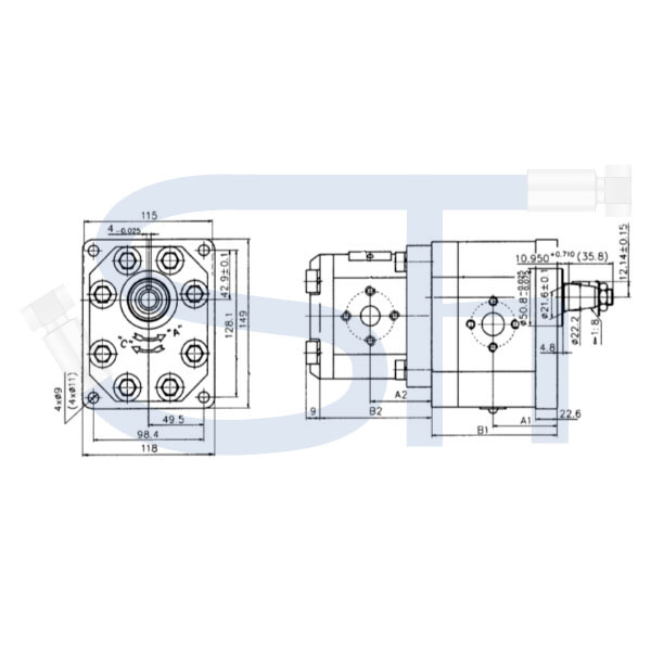 Zapfwellengetriebe BG3 - 1:3,8 - mit Schiebemuffe - 43ccm + 20ccm Doppelpumpe BG3/BG2