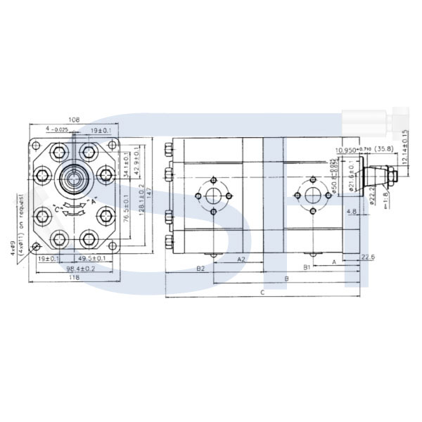 Hydraulikdoppelpumpe 20ccm + 20ccm - BG3 - Konus 1:8 - rechtsdrehend
