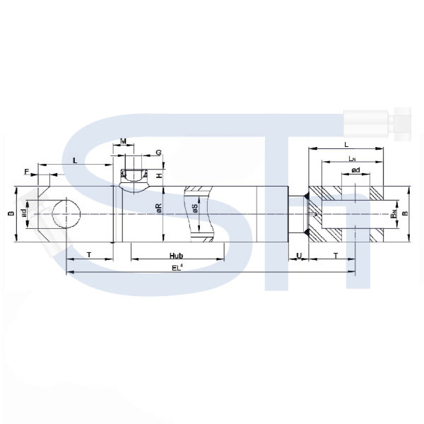 Hydraulikzylinder mit Gabelkopf 20/200 Hub - einfachwirkend