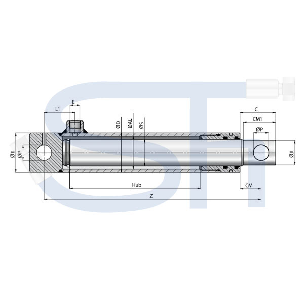 Hydraulikzylinder 25/100 Hub - einfachwirkend mit Loch
