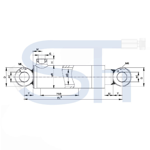 Hydraulikzylinder mit Querbuchse 16/100 Hub - einfachwirkend