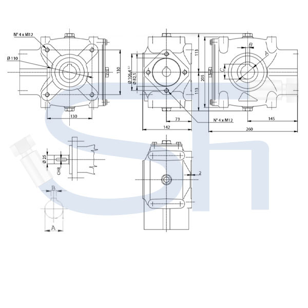 Kratzbodengetriebe RT120-40 - Übersetzung 4,1:1 - 25mm Welle