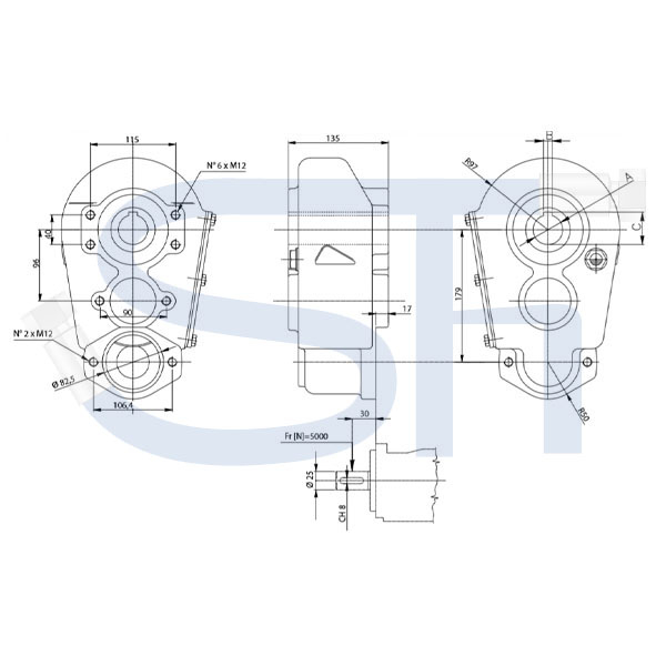 Kratzbodengetriebe RT150-40 - Übersetzung 12:1 - 25mm Welle
