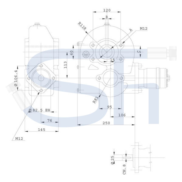 Kratzbodengetriebe RT190-40 - Übersetzung 10,2:1 - 25mm Welle