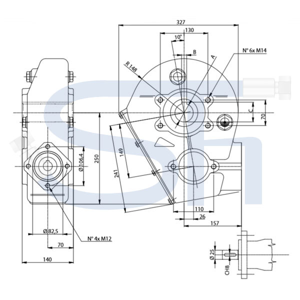 Kratzbodengetriebe RT250-45 - Übersetzung 21,1:1 - 25mm Welle