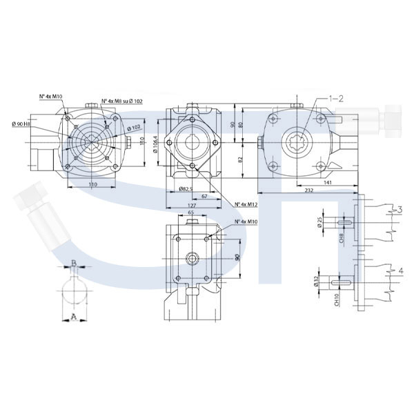 Kratzbodengetriebe RT90EC-30-1 - Übersetzung 3,1:1 - 25mm Welle