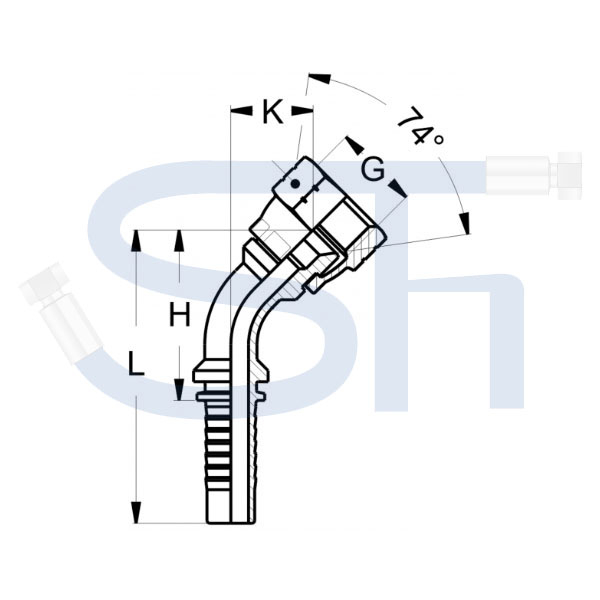 Pressarmatur DN16 - 7/8" - IG 45° - JIC