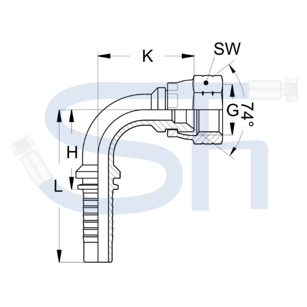 Pressarmatur DN10 - 9/16" - IG 90° - JIC