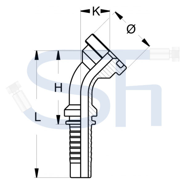 Pressarmatur DN19 - 1/2" - 45° - SAE 6000 PSI