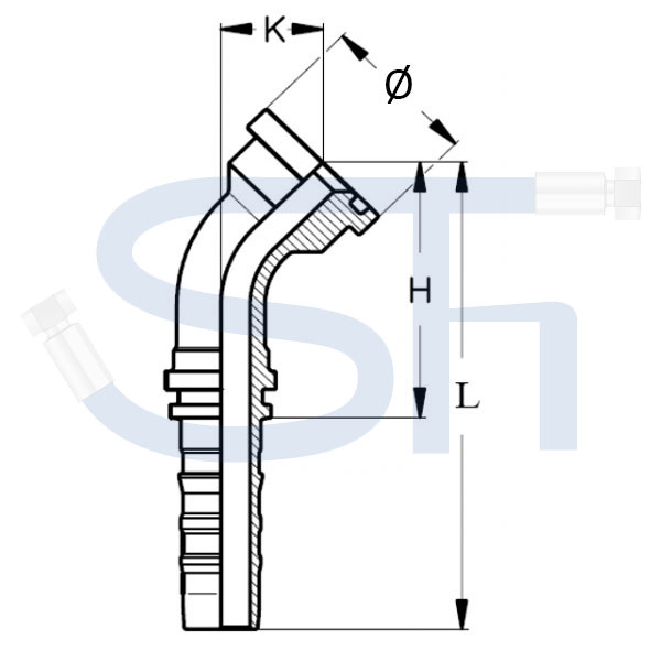 Pressarmatur DN38 - 1 1/4" - 45° - SAE 6000 PSI - 4SH