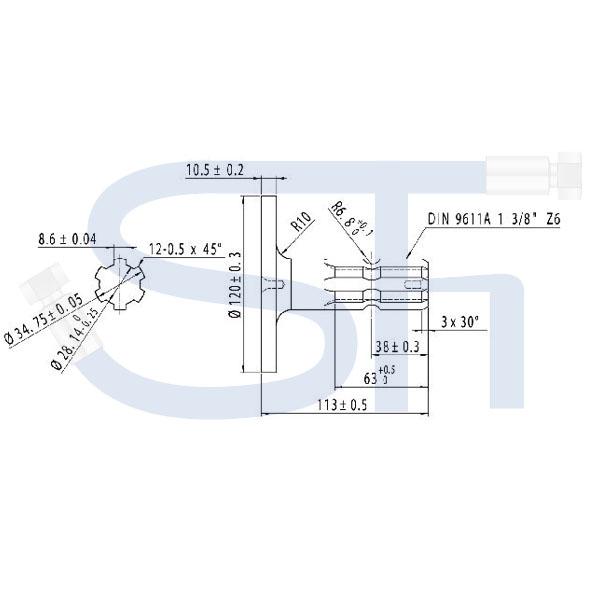 Profilwelle mit Flansch - R 1 3/8" 6 Zähne - zum Anschweißen