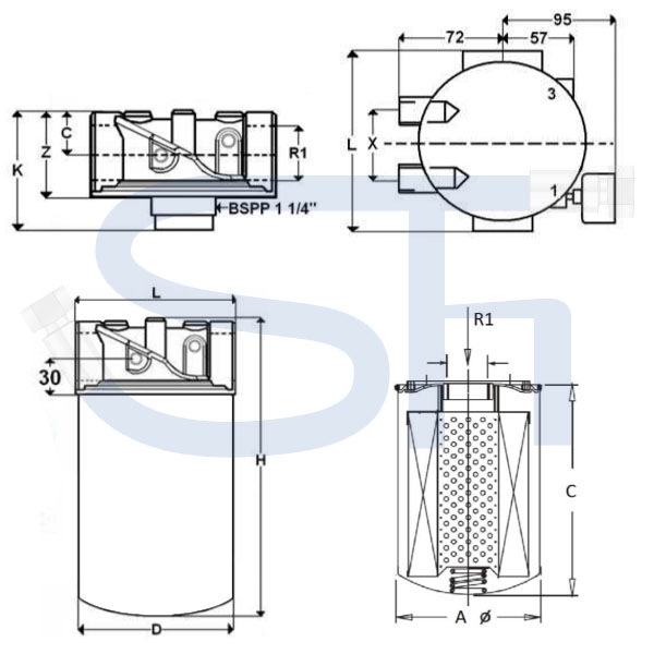 Saugfilter Leitungseinbau R 1 1/4" - 250 Liter/min - 25µm