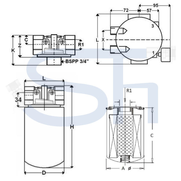 Saugfilter Leitungseinbau R 3/4" - 60 Liter/min - 125µm
