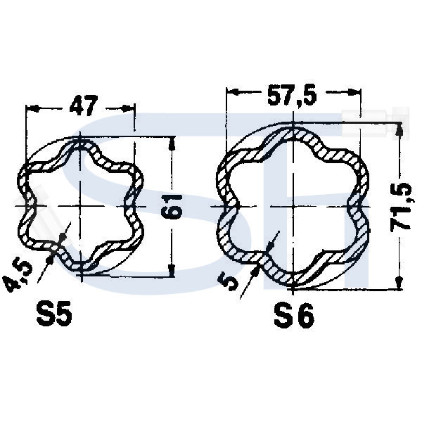 Profilrohre 800mm - 61 x 47 x 4,5 - Profil S5 - WALTERSCHEID - Zitronenprofil