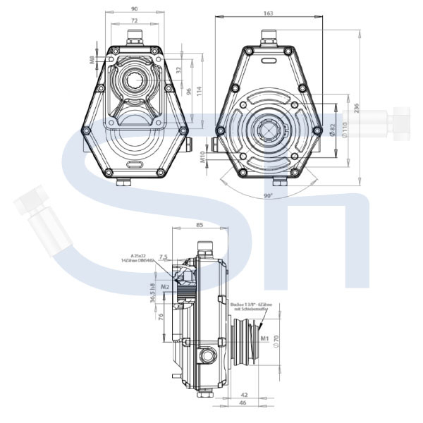 Zapfwellengetriebe BG2 - 1:3.8 - mit Schiebemuffe - 4ccm + 4ccm Doppelpumpe BG2