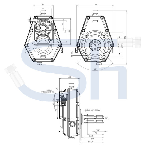 Zapfwellengetriebe BG2 - 1:3.8 - mit Stummel - 20ccm + 8ccm Doppelpumpe BG2