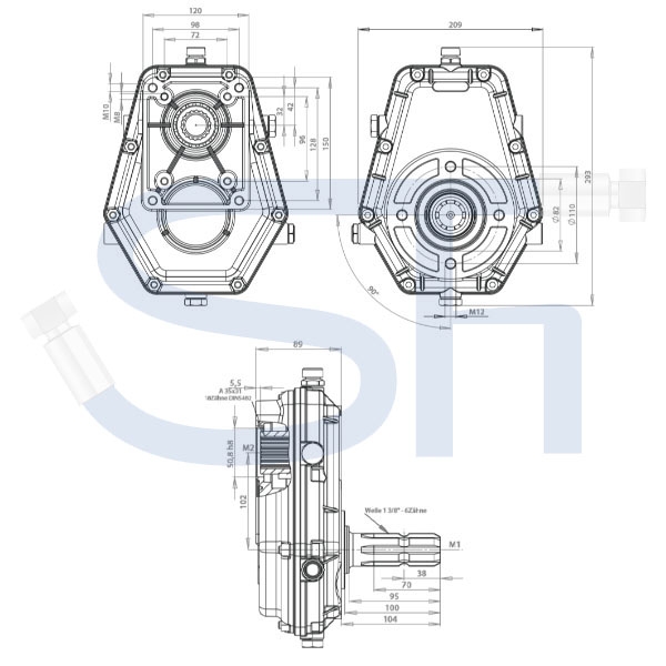 Zapfwellengetriebe BG3 - 1:3.8 - mit Stummel - 34ccm Pumpe BG3