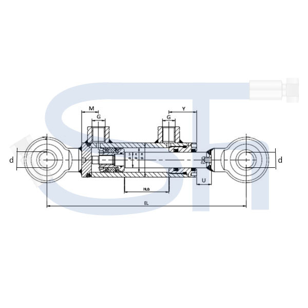 Hydraulikzylinder mit Gelenkauge 70/40/800 Hub - doppeltwirkend